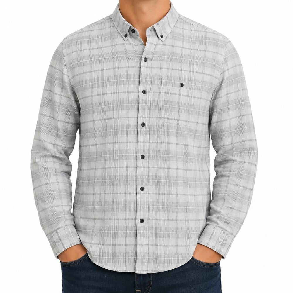 Copper & Oak Legacy Shirt Mens 2XL White Plaid Corduroy Long Sleeve Button-Down